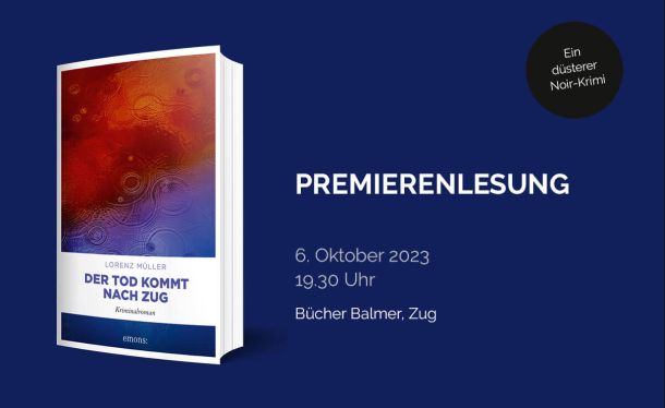 Flyer für die Premierenlesung Der Tod kommt nach Zug
